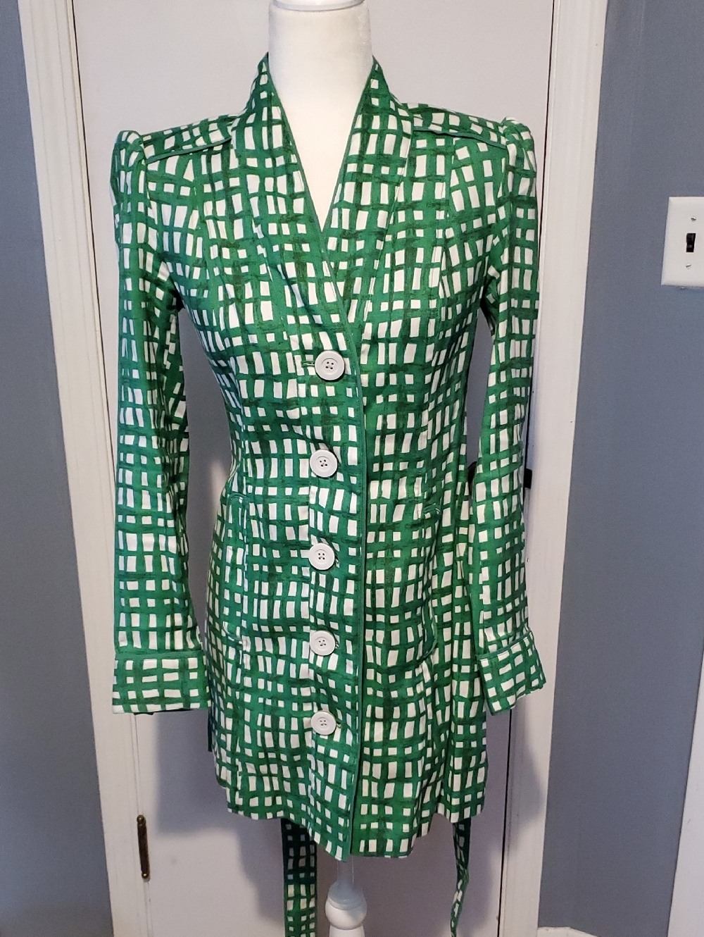 CAbi Green and White Windowpane Blazer